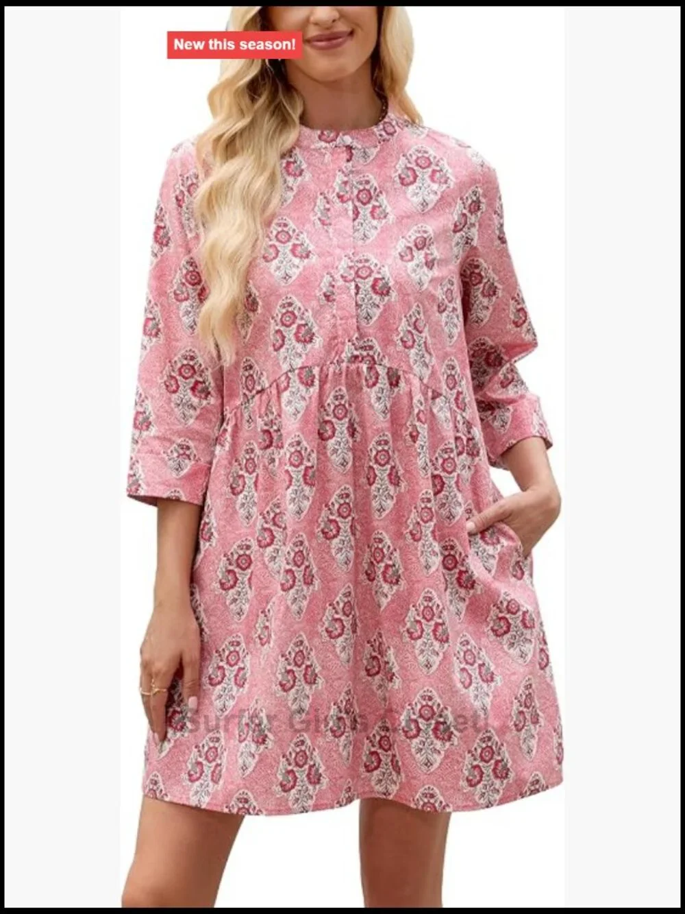 Women's 3/4 Sleeve 100% Cotton Floral Shift Mini Dress